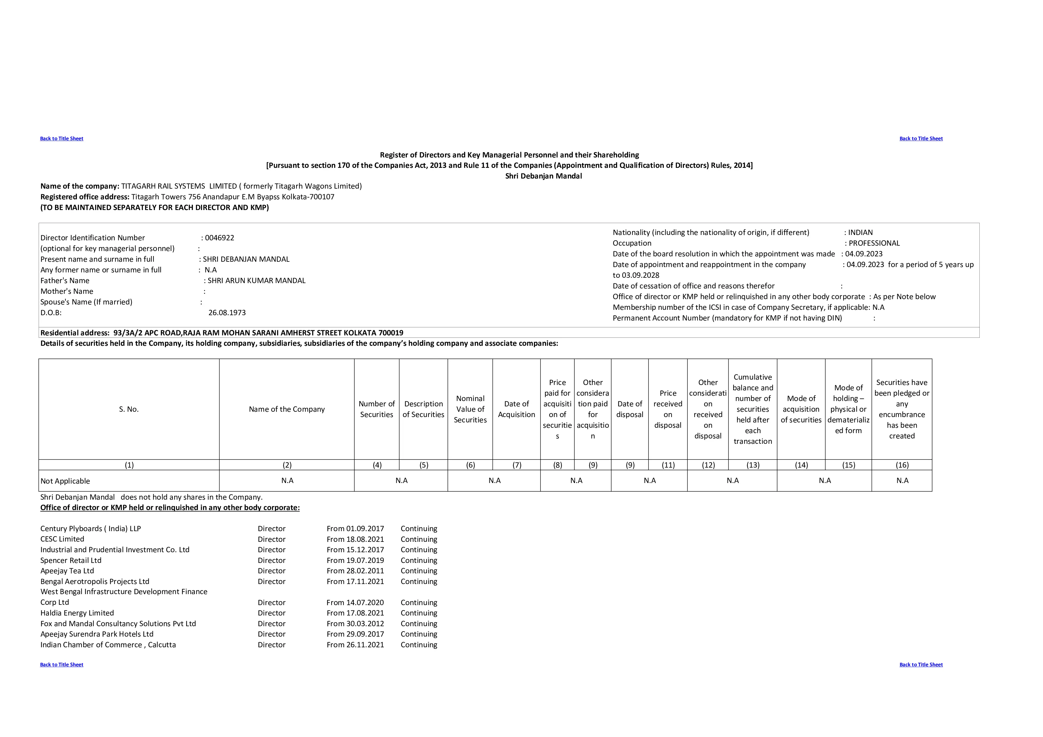 Details of securities held in the Company, its holding company, subsidiaries, subsidiaries of the company’s holding company and associate companies